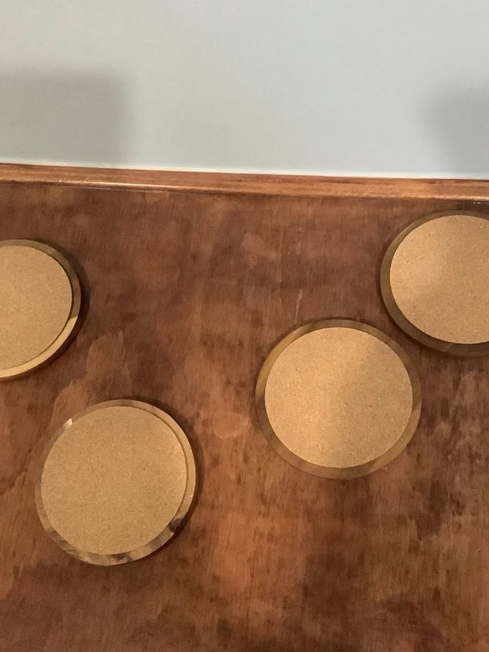 Set of 4 Decorative Wooden Coasters with Geometric Inlay - Green Accents